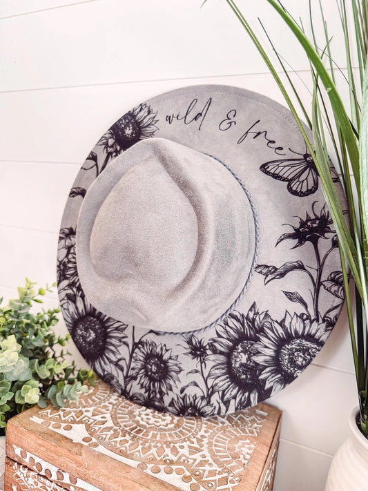 Engraved Wild & Free Engraved Heart Hat, Floral Engraved Cowboy Hat, Burned Fedora, Engraved Suede Hat, Boho Hat, Vegan Suede