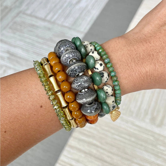 Green, Caramel, Jasper, and Gray Wrap Bracelet