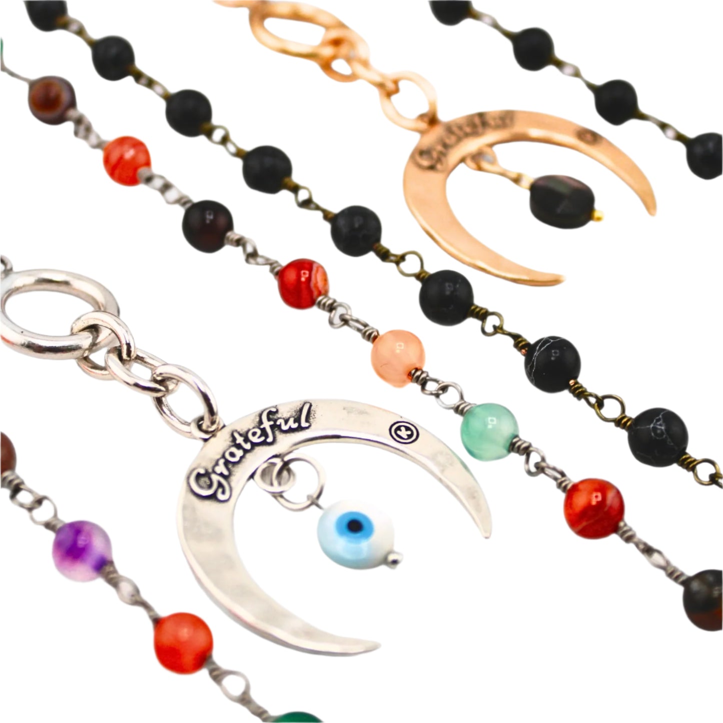 Limited Edition Grateful Crescent Moon Long Rosary Chain Necklace