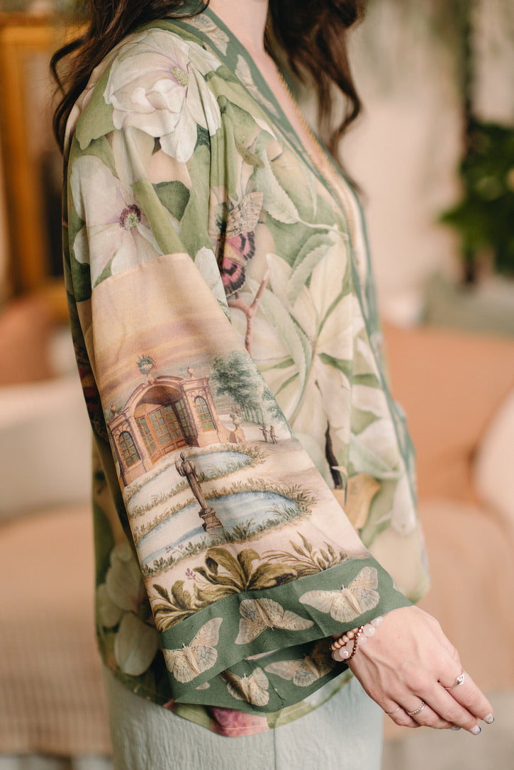 Fleur De Soleil Pixie Crop Kimono w/ Florals & Butterfly Pre-Order March 2026