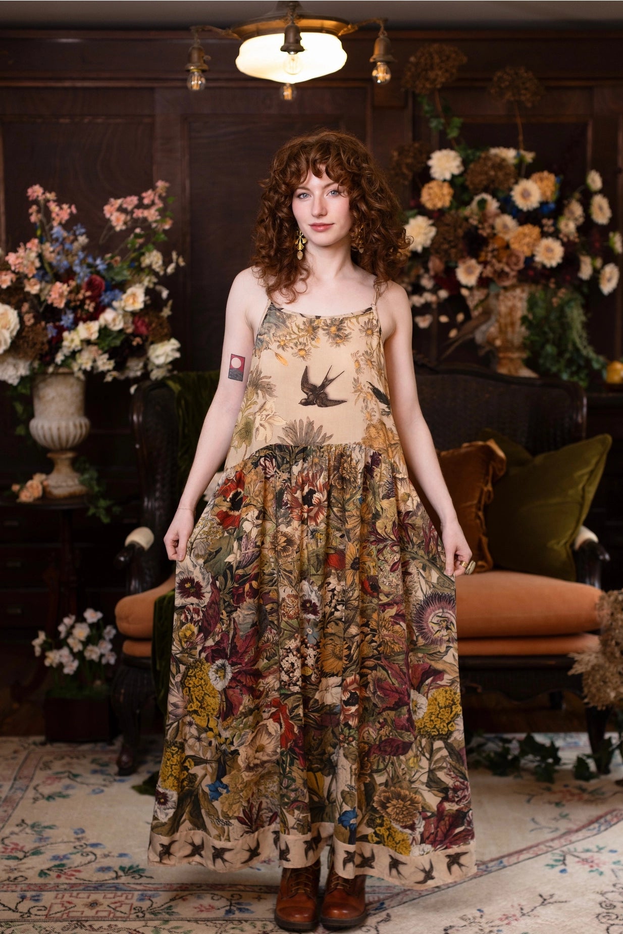 Golden Hour Bohéme Long Maxi Slip Dress w/ Floral Print Pre-Order Ships August 2026
