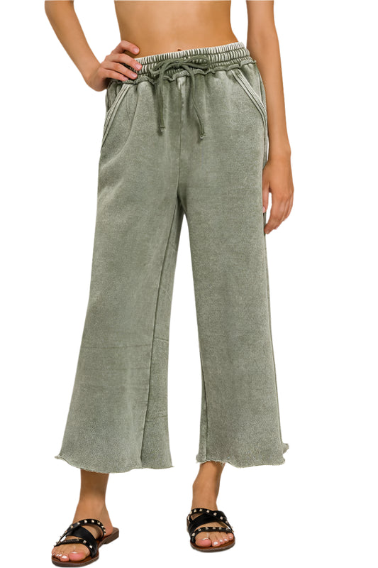 Cropped Acid Mineral Washed Sweatpants with Pockets