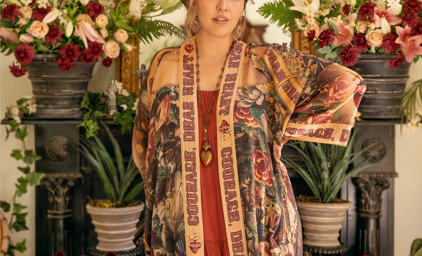 Courage Dear Heart Opera Duster Kimono Robe w/ Sacred Heart- Preorder Ships August 1 - 30th