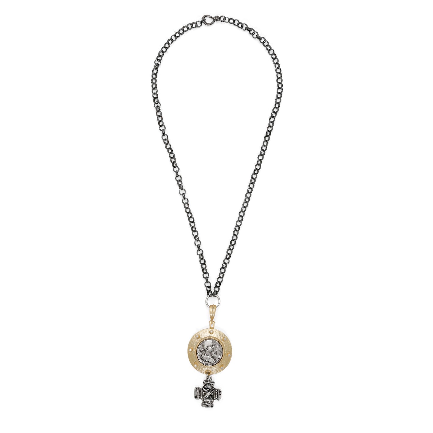 Handmade Coin Cross Pendant Boho Statement Necklace