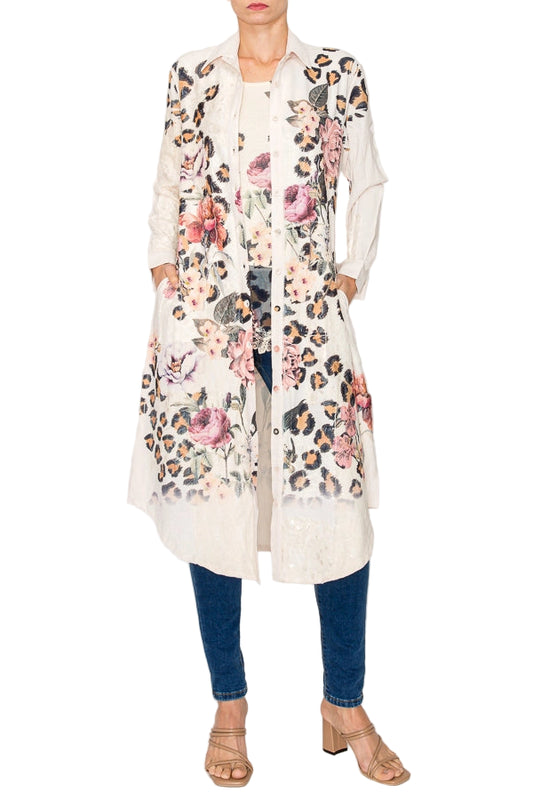 Leo Rose Relaxed Longline Jacket with Lace Details & Pockets - Ships Late September