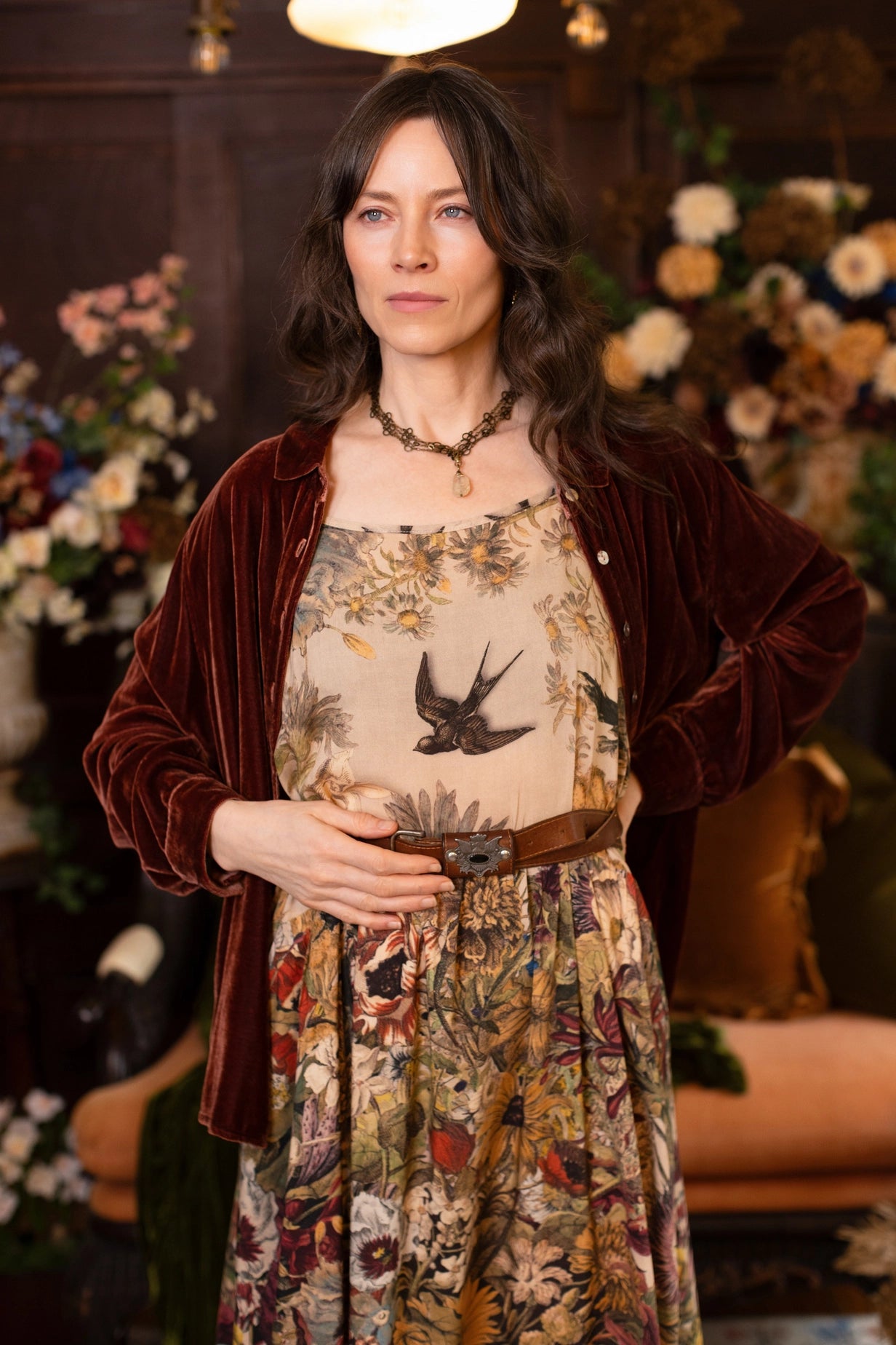 Golden Hour Bohéme Long Maxi Slip Dress w/ Floral Print Pre-Order Ships August 2026