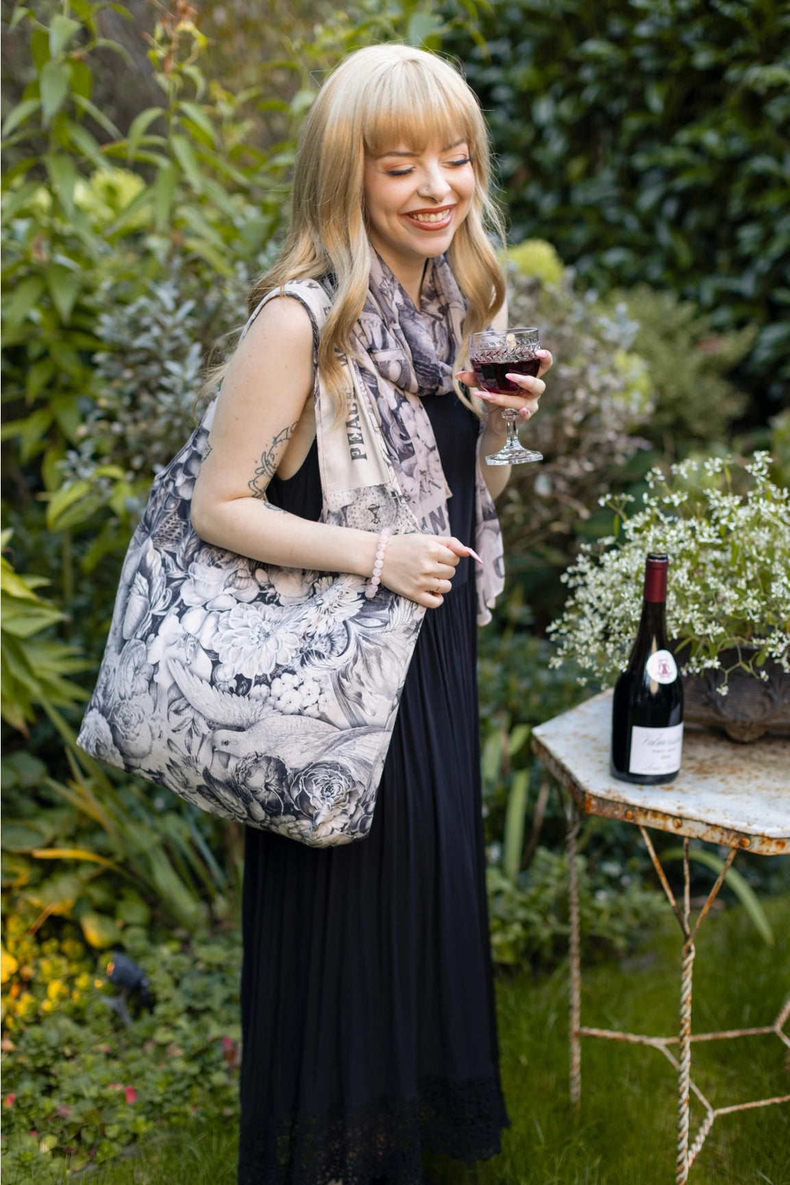 Market Of Stars Peace Wine & Sunshine Floral Boho Linen Tote Bag