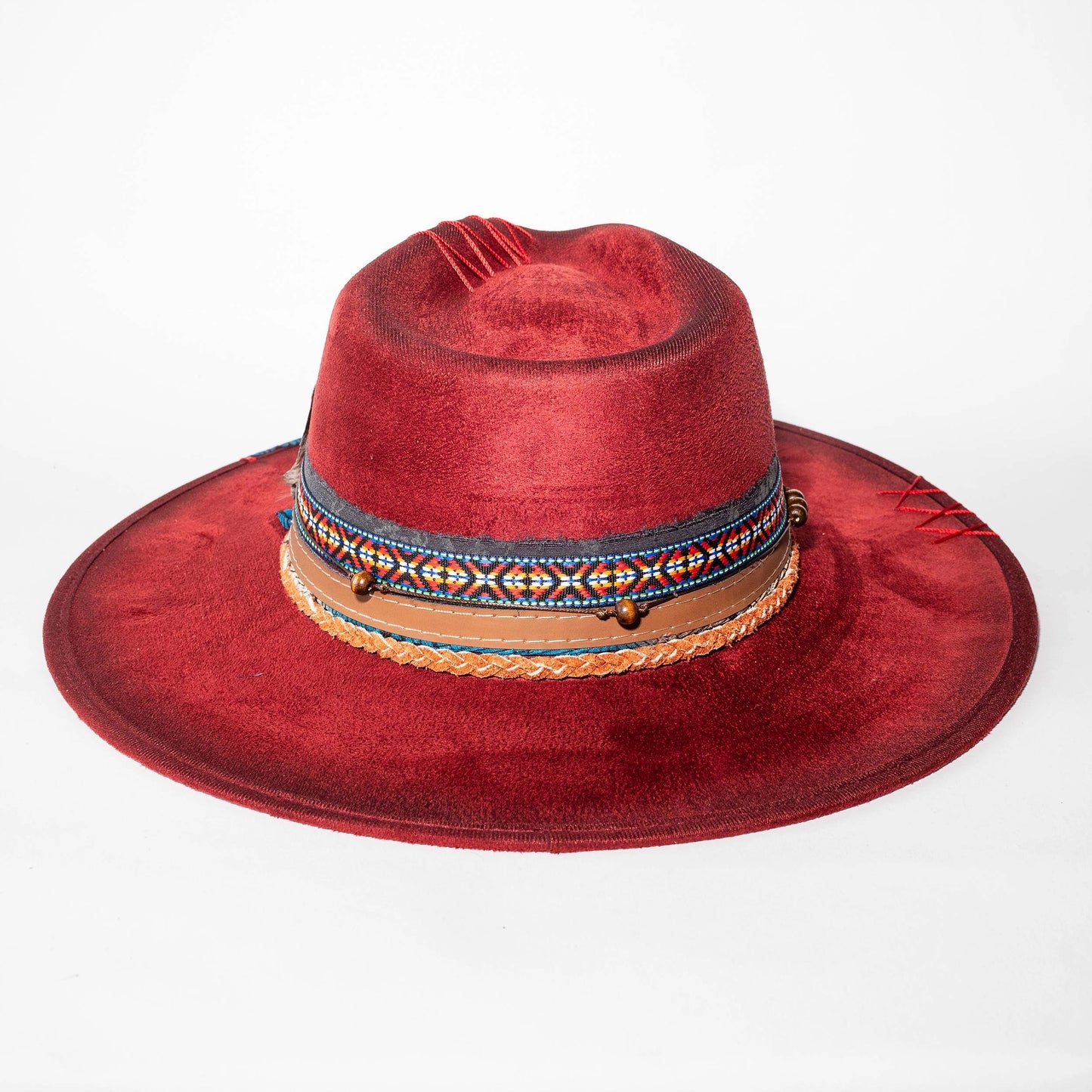 Top Quality Vegan Suede Hat - Coachella Cowgirl Red