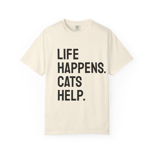 Unisex Life Happens Cats Help T-Shirt | Cat Lover Tee