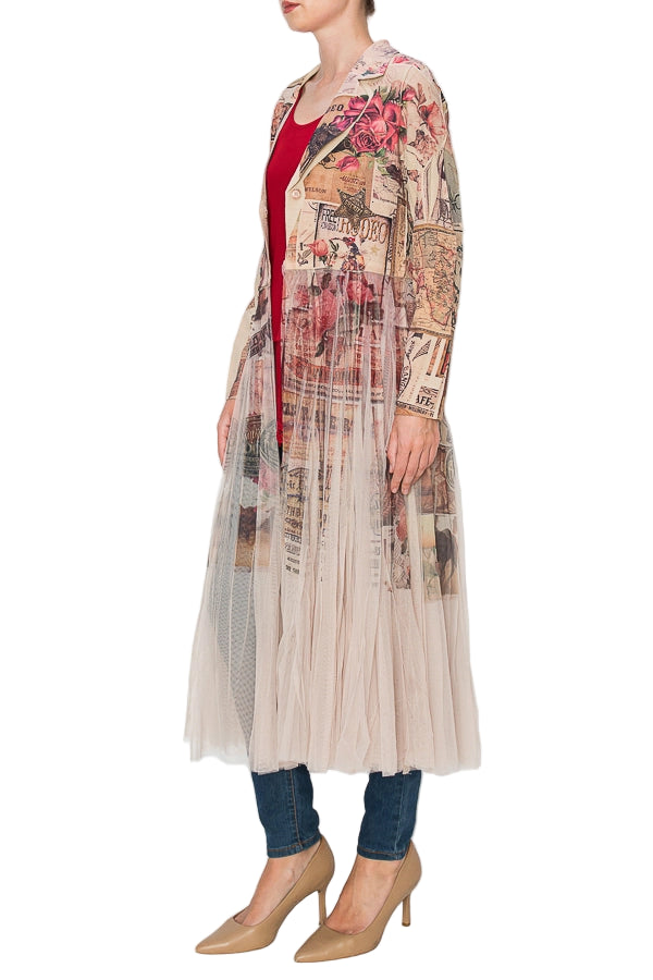 Rose West Chic Contrast Longline Blazer Jacket with Mesh Tulle Panel - Ships Late September