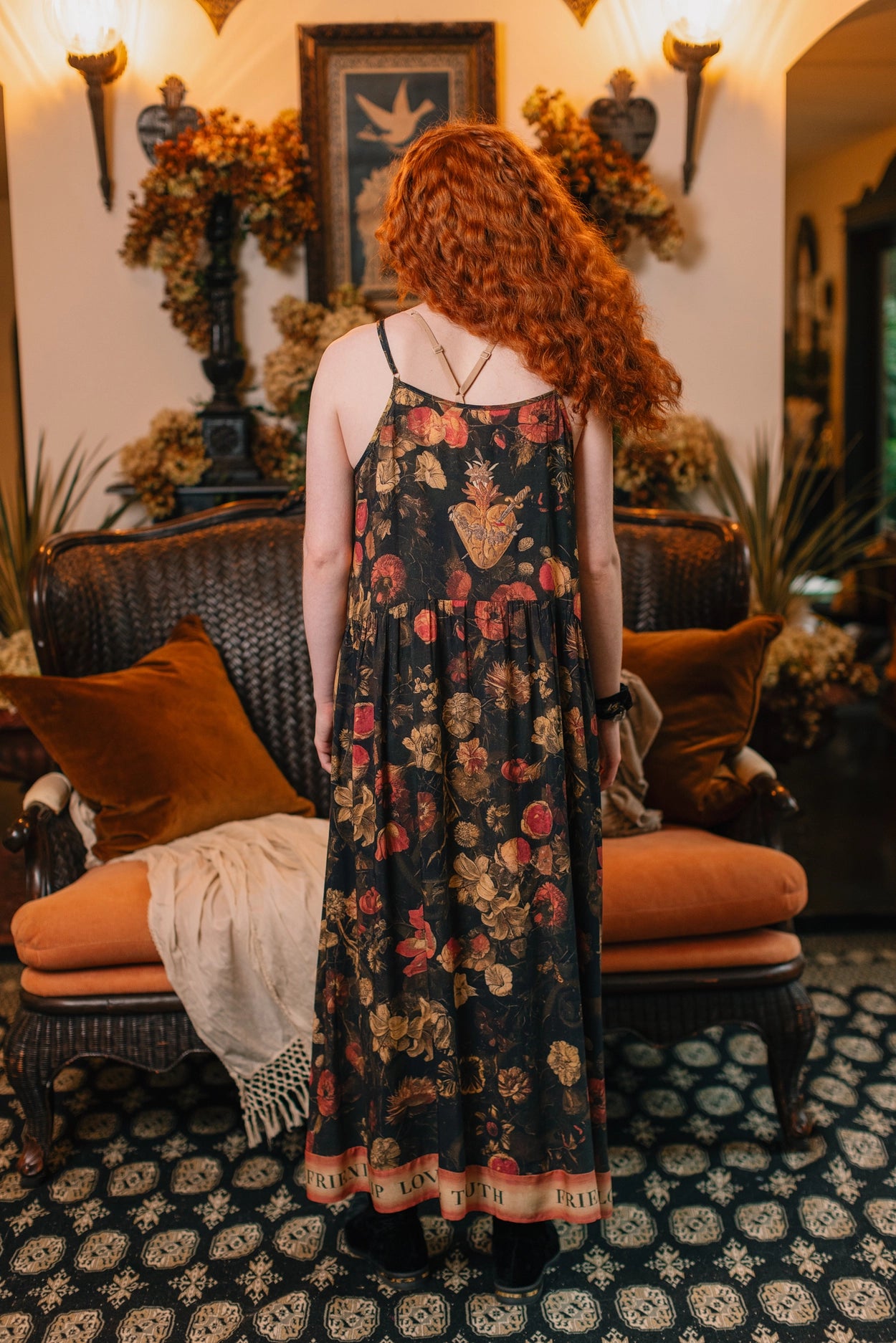 Heart of Gold Bohéme Long Maxi Slip Dress w/ Sacred Heart Pre-Order Ships In September
