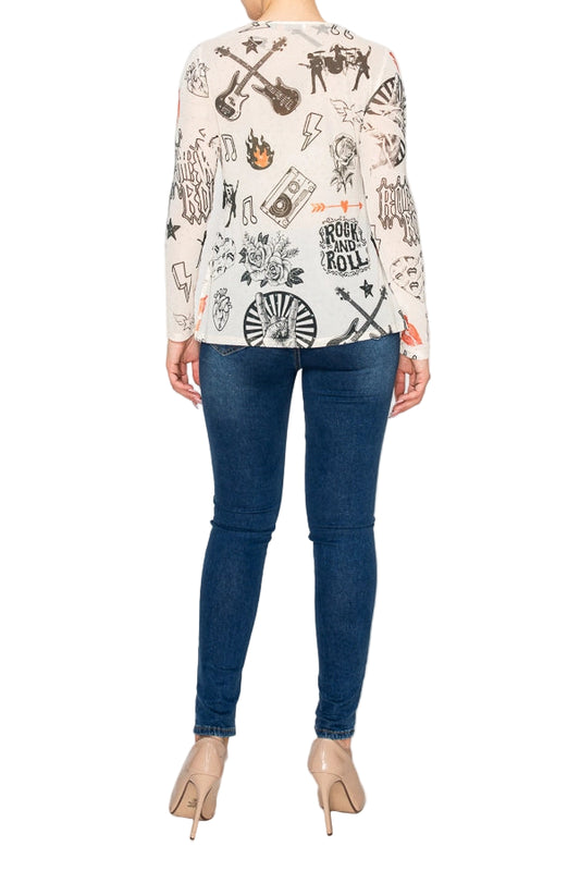 Rock And Roll Sparkly Long Sleeve Sheer Mesh Top - Ships Late September