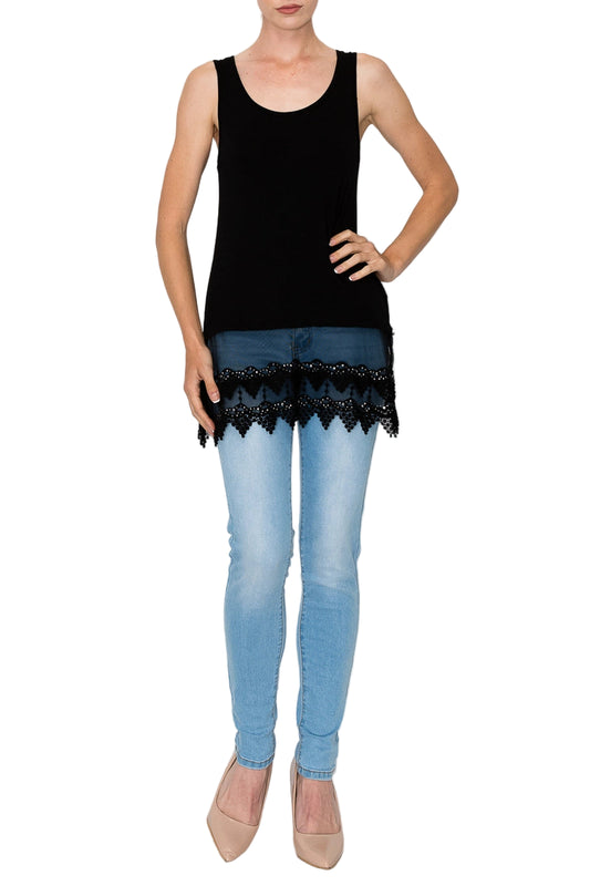 Soft Relaxed Tank with Delicate Floral Laced Hem - Ships Late September