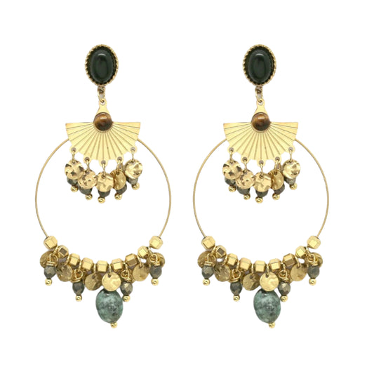 African Turquoise Gold Dangle Earrings