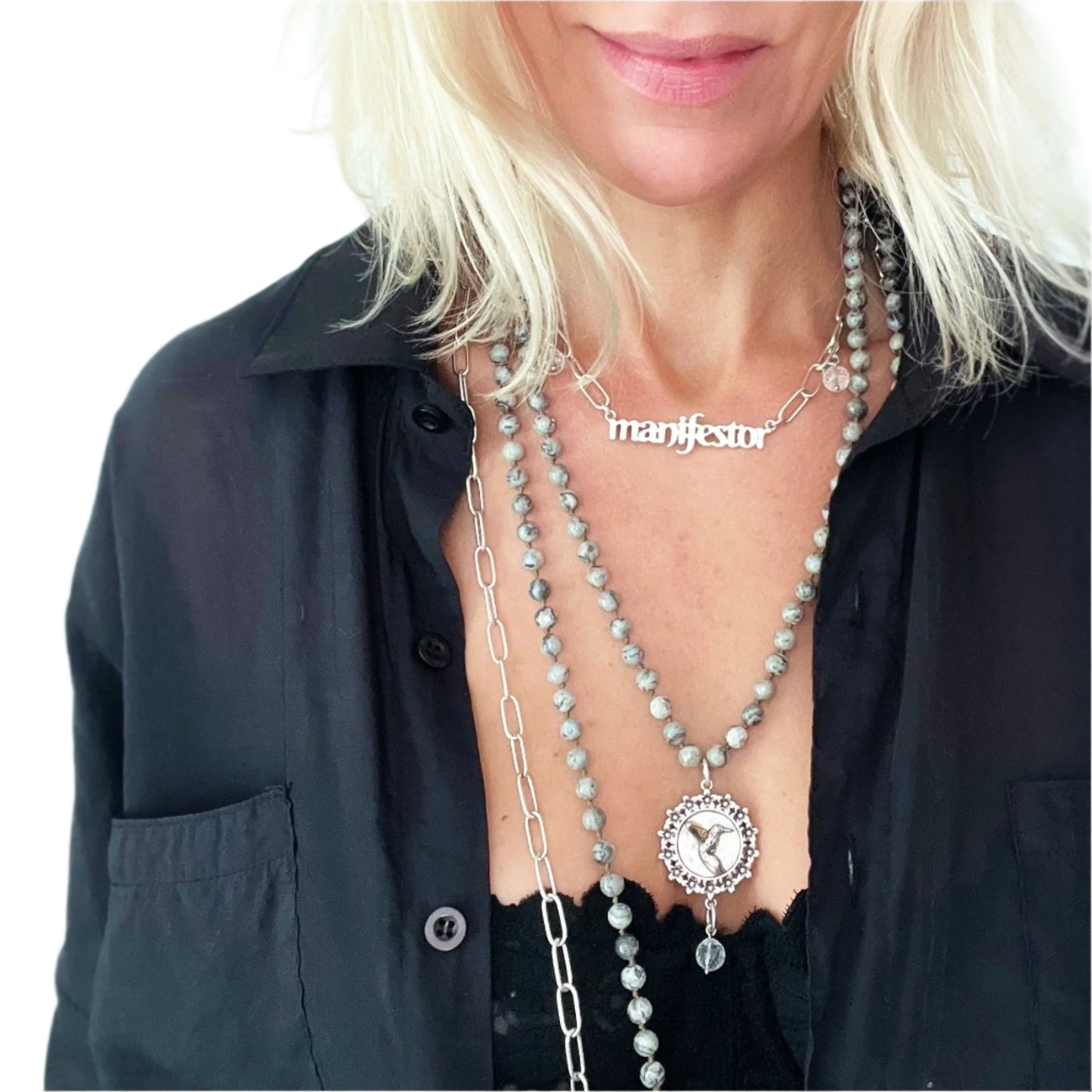 Manifestor Long Chain Mantra Necklace