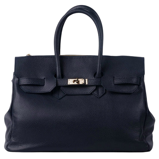 Navy Italian Dollaro Leather Handbag