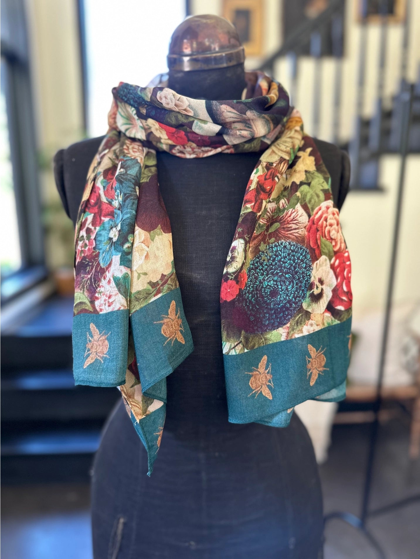 Market Of Stars Stay Gold Floral Bohemian Bamboo Scarf with Rabbit & Bees Pre-Order - Ships March 2025