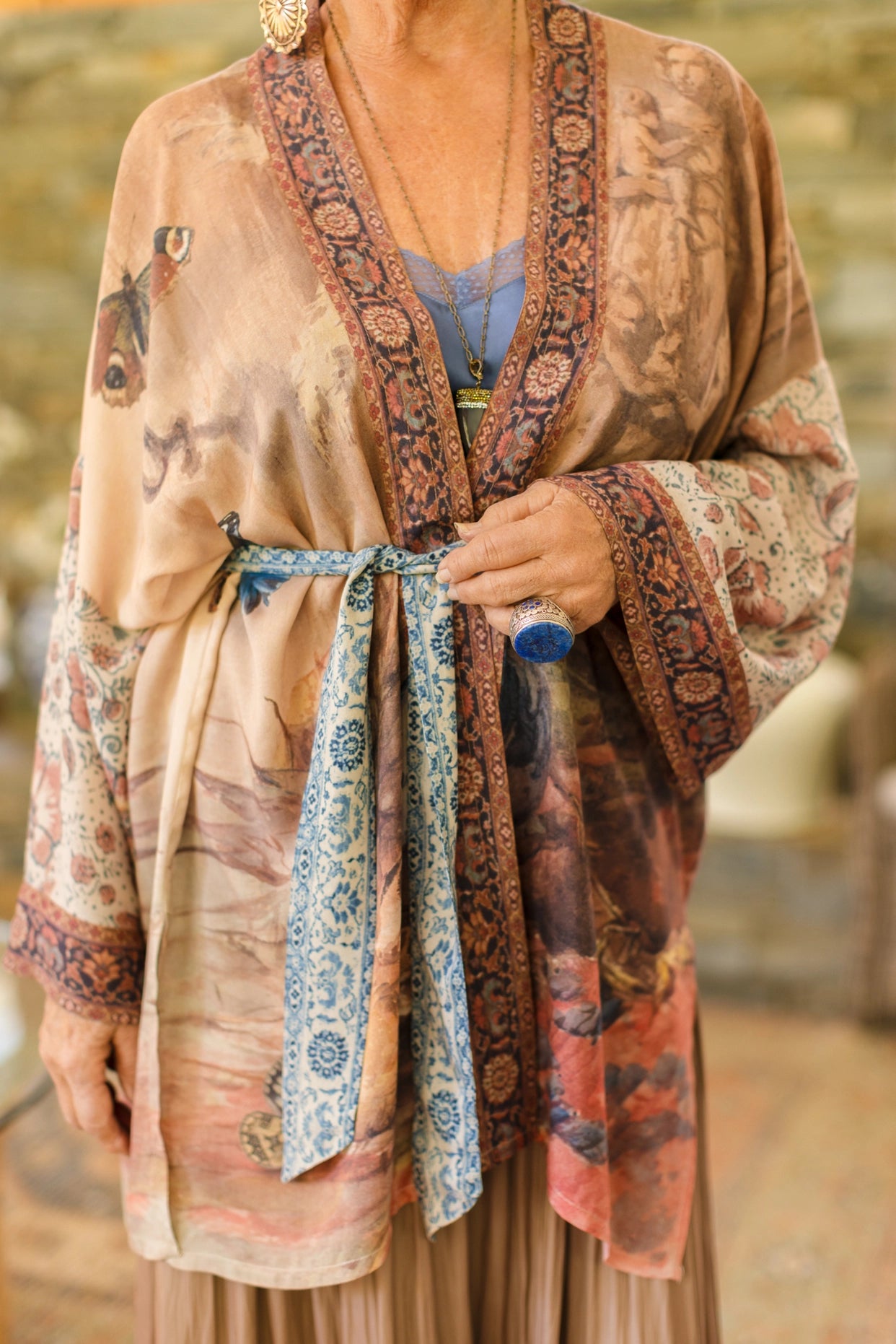 The Storyteller Matinée Duster Kimono With Sunflowers & Pottery