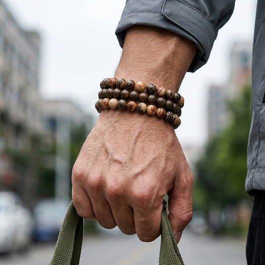 Agate & Bronzite Gemstone Bracelet Set