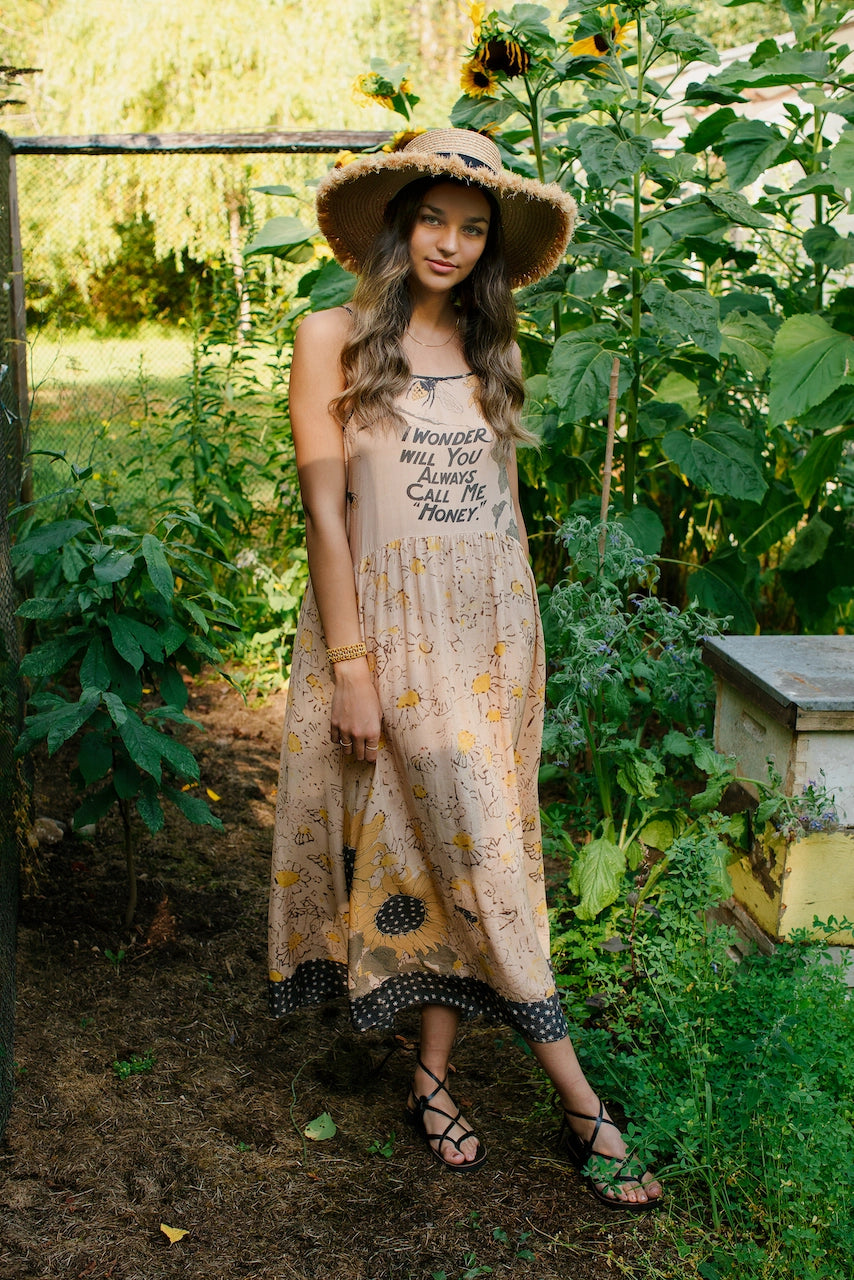 Market Of Stars Milk & Honey Bohéme Slip Dress with Bees and Sunflowers