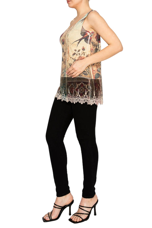 Vintage Bird Inspired Lace Tunic Top with Embroidered Hem - Ships Late September