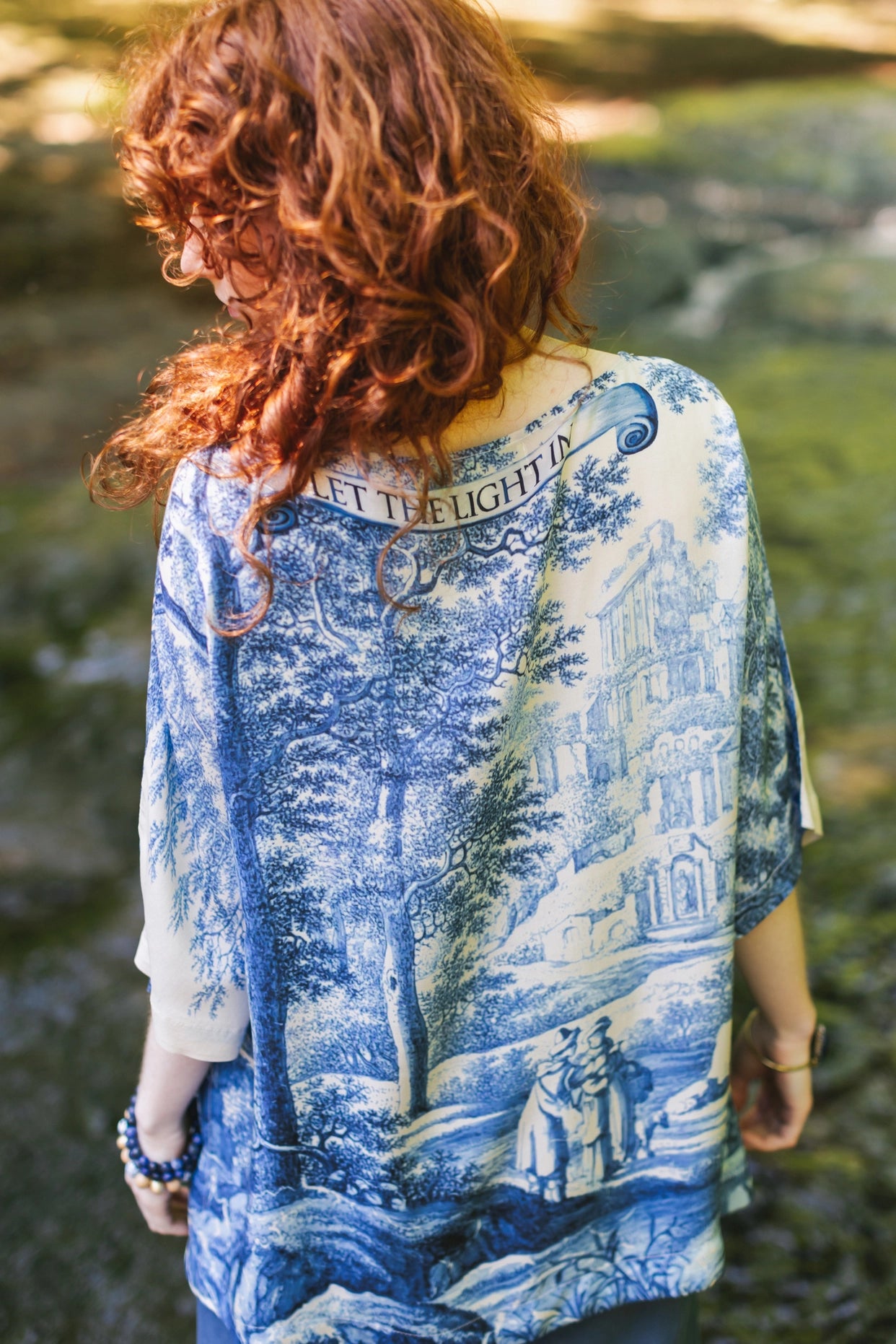 Let the Light in Luxe Tee Tunic Shirt With Blue Delft Toile