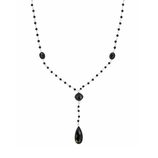 925 Sterling Silver Black Onyx Gemstones Chain Necklace
