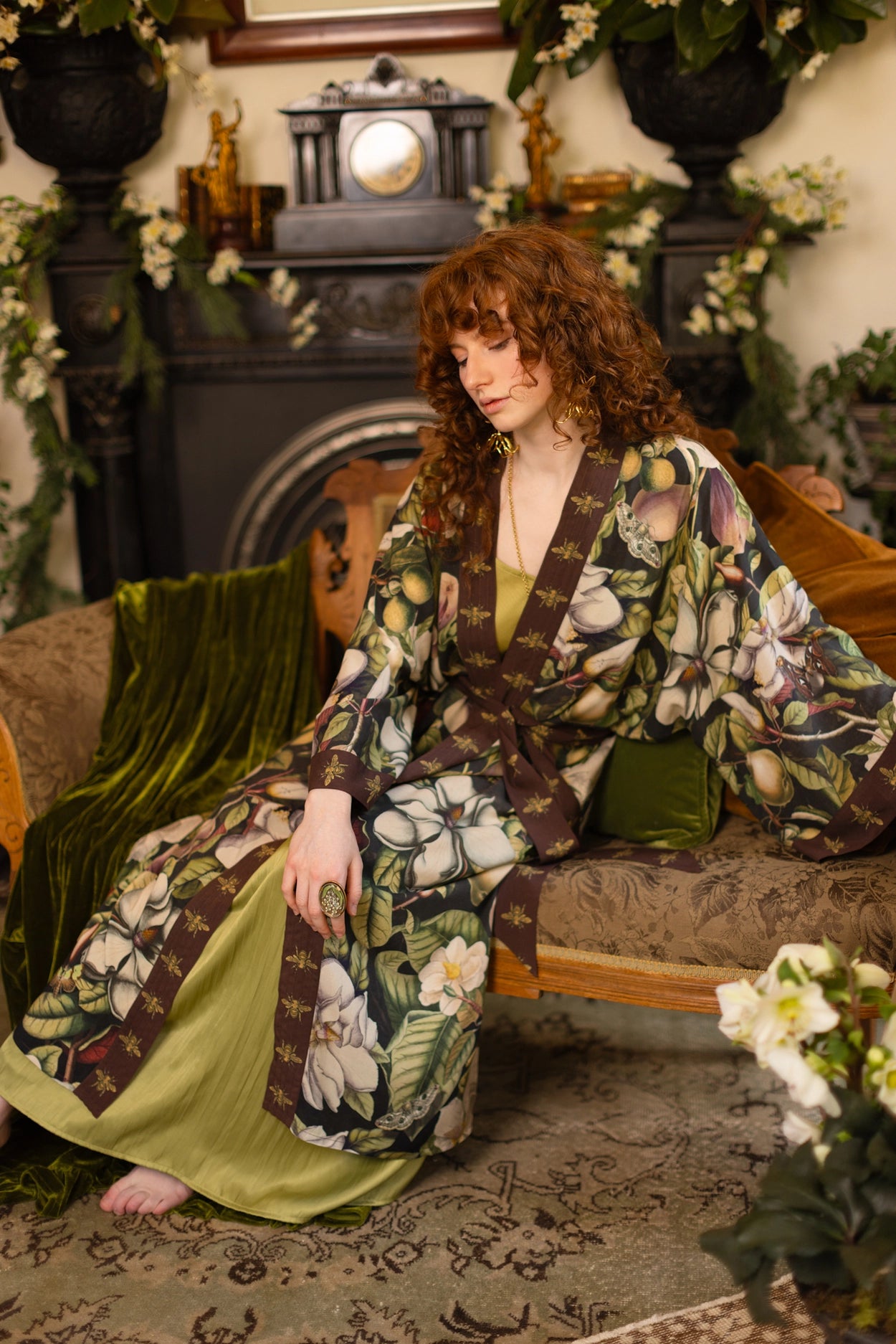 Fleur De Lune Opera Duster Kimono Robe w/ Florals & Bees Pre-Order - Ships In September
