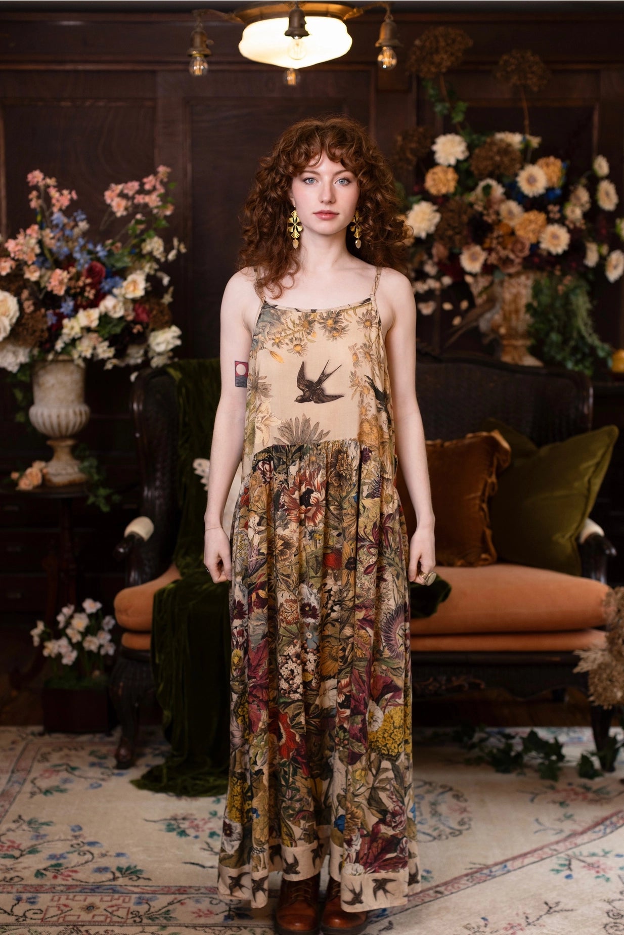 Golden Hour Bohéme Long Maxi Slip Dress w/ Floral Print Pre-Order Ships August 2026