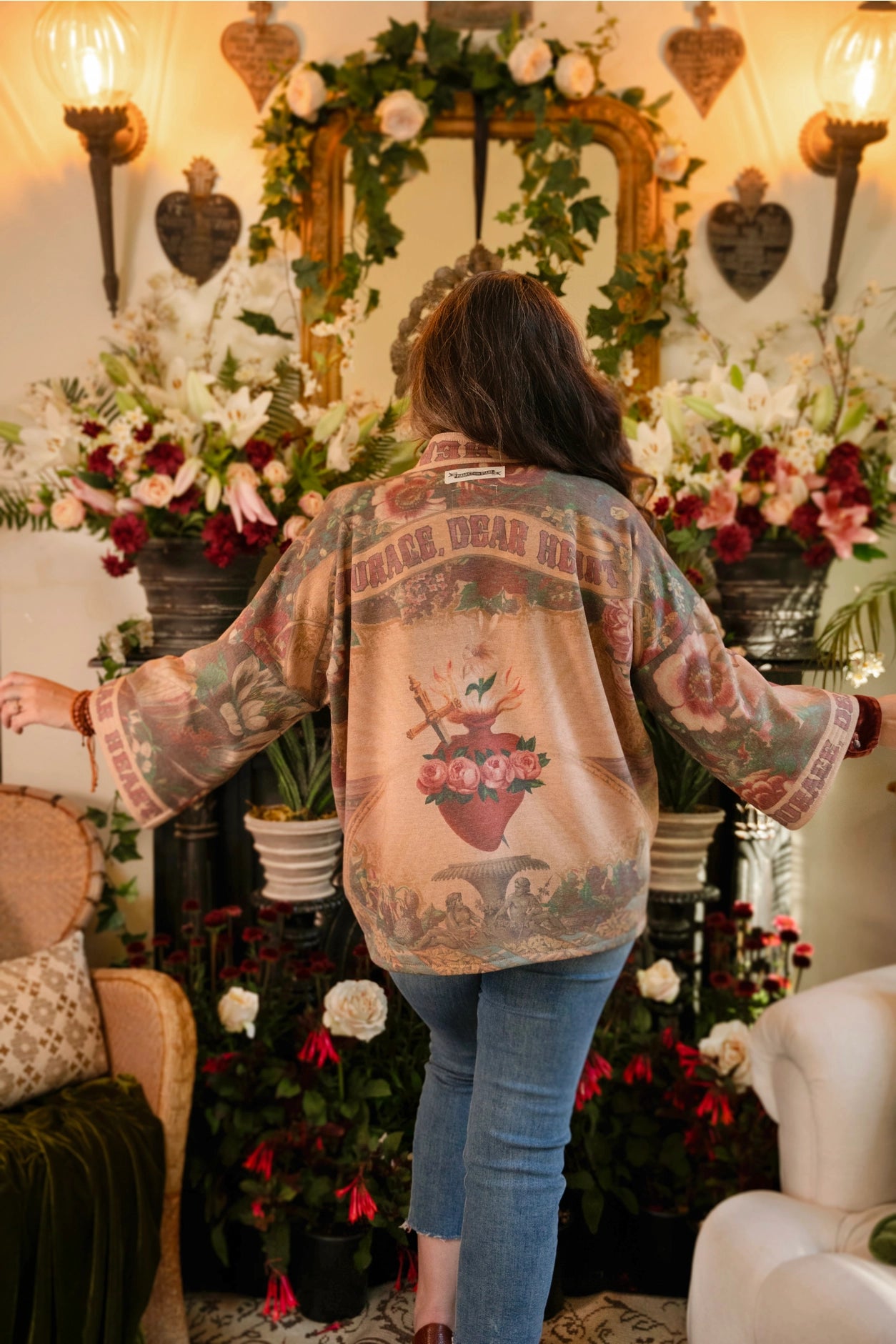 Courage Dear Heart Fleece Cottage Cardigan Kimono Jacket