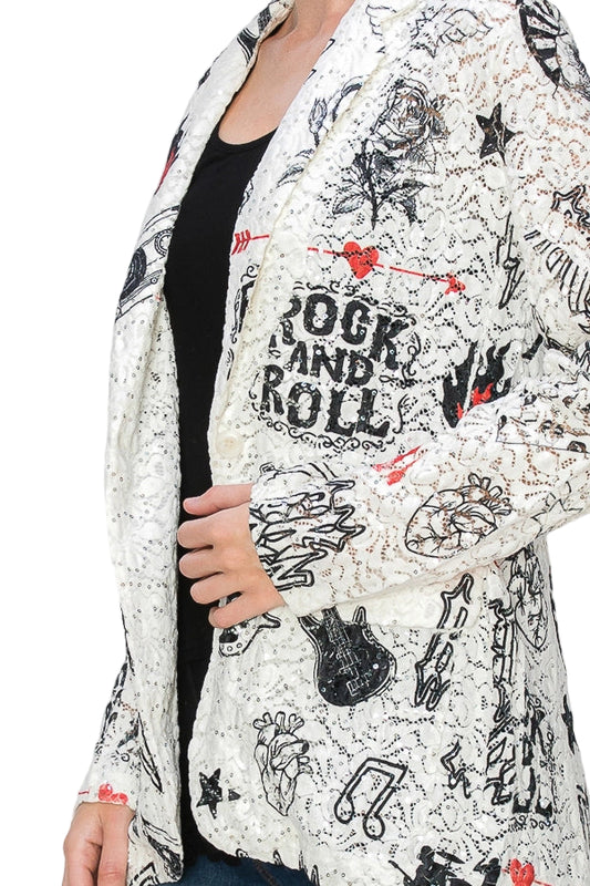 Rock And Roll Glam Sequin Embellished Lace Blazer Jacket - Ships Late September