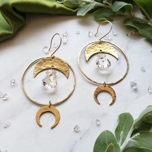 Halo Quartz Moon Hoops
