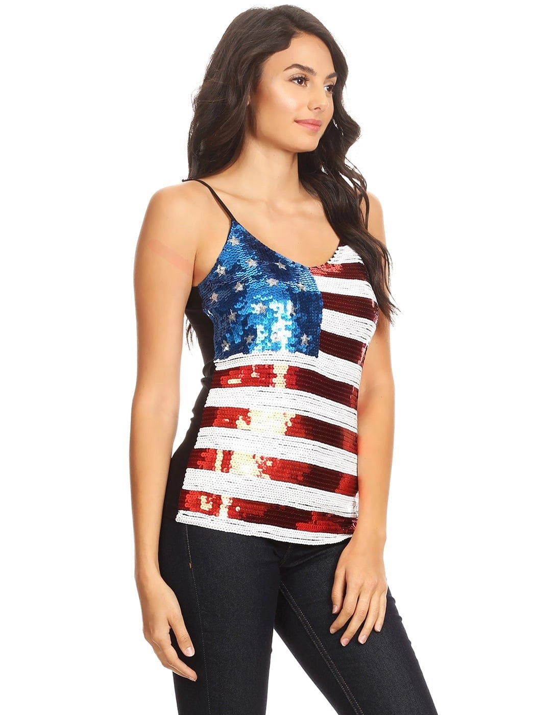 Women's Patriotic American Sequin Camisole Top