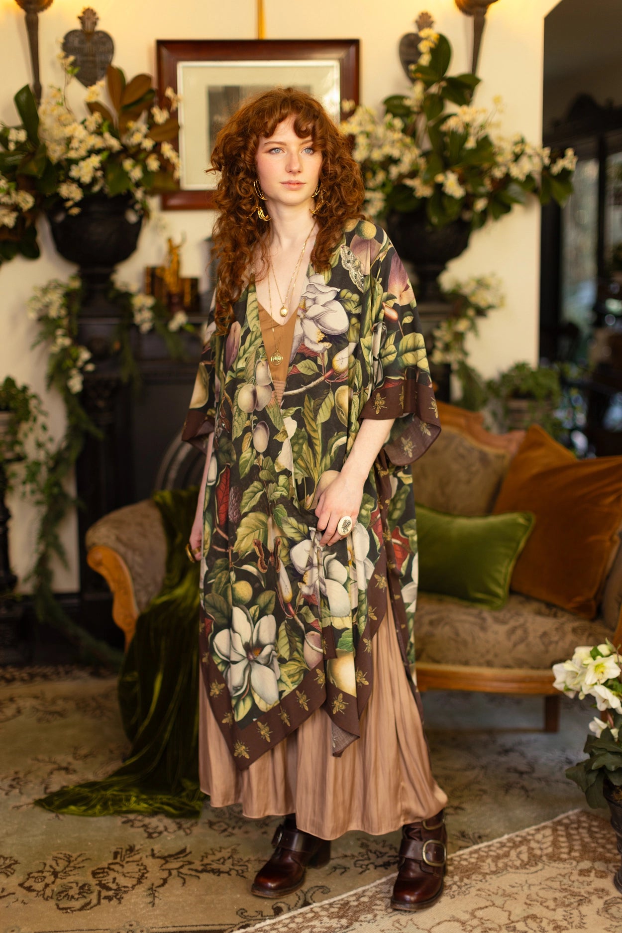 Fleur De Lune Goddess Starduster Kimono w/ Florals & Bees- Pre-Order - Ships In September