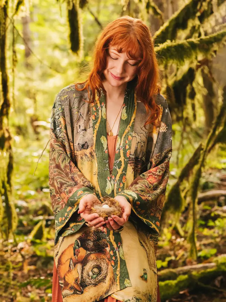 Woodland Wisdom Matinée Duster w/ Florals, Fox & Owl