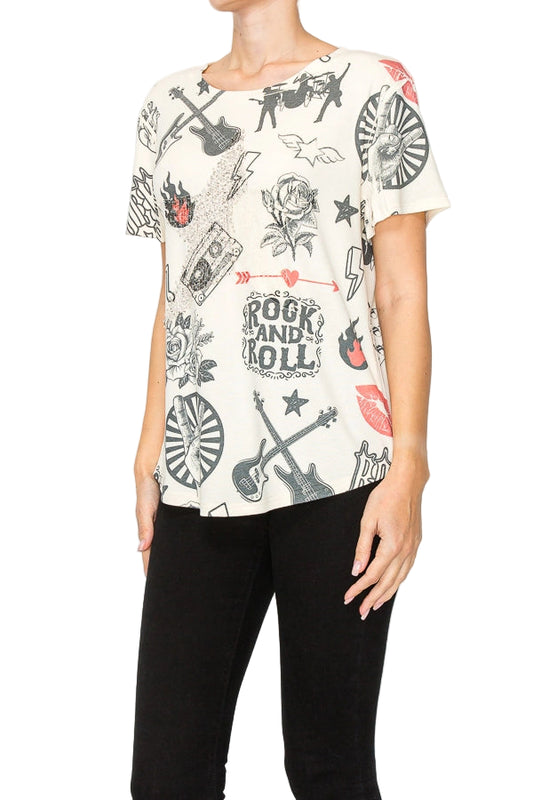 Rock And Roll Lace & Sequin Star Embellished Ultra Soft T Shirt - Ships Late September