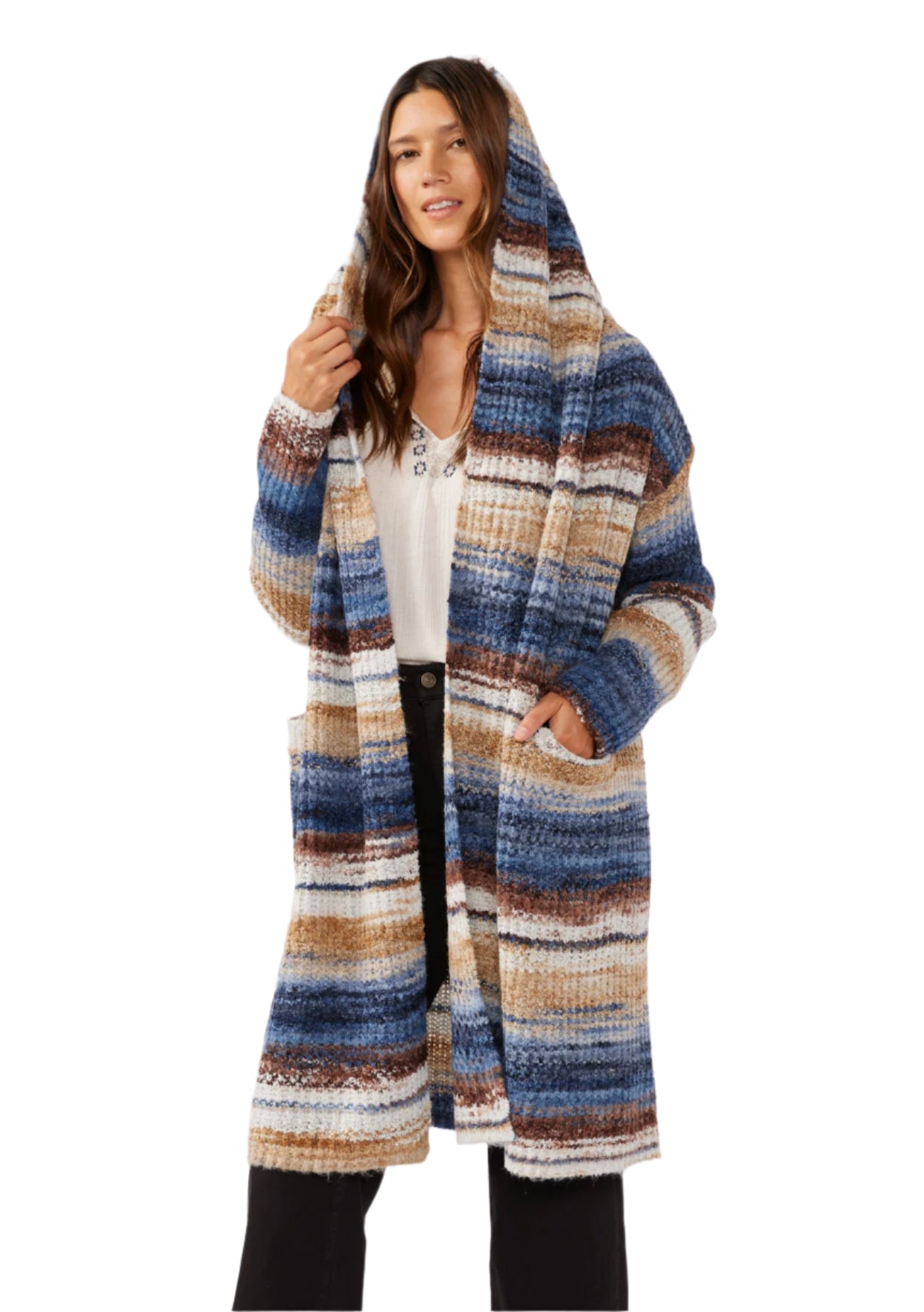 Knit Space Dye Long Sleeve Open Front Cardigan