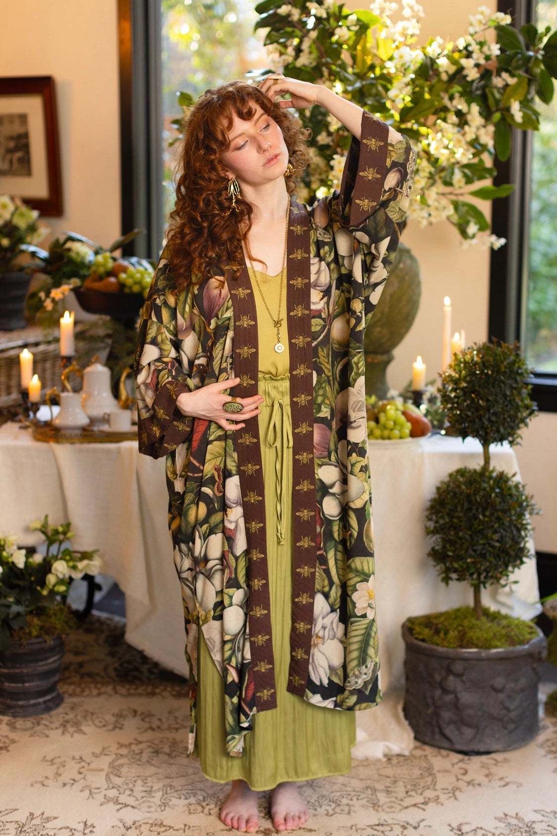Fleur De Lune Opera Duster Kimono Robe w/ Florals & Bees Pre-Order - Ships In September