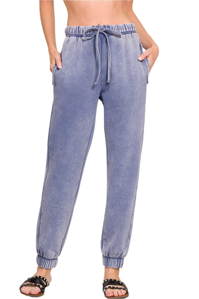 Acid Mineral Washed Fleece Sweatpants with Pockets