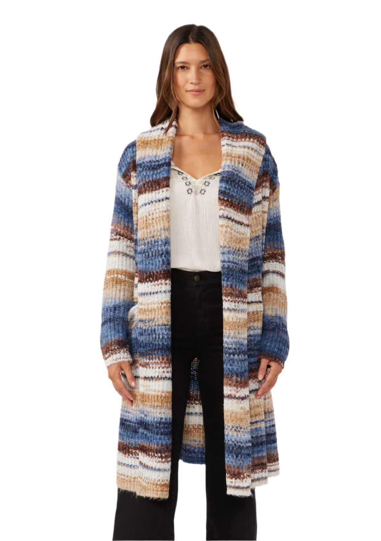 Knit Space Dye Long Sleeve Open Front Cardigan