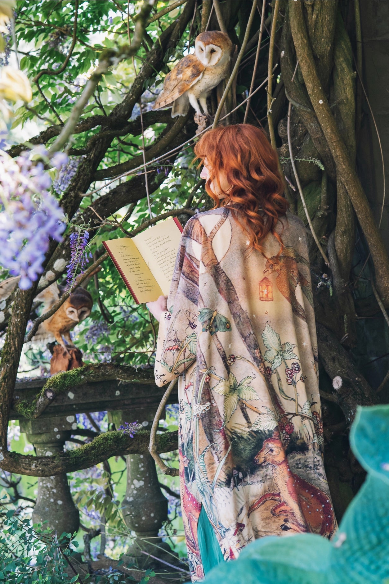 Lovelight Opera Duster Kimono Robe W/Woodland Deer & Swallow - Pre Order - Ships Late October 2025