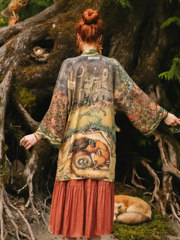 Woodland Wisdom Matinée Duster w/ Florals, Fox & Owl
