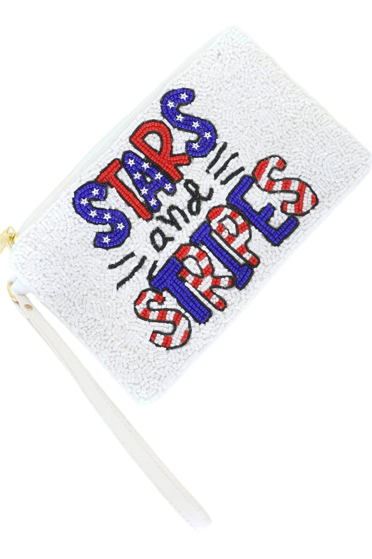 "Stars and Stripes" Beaded Zipper Coin Purse w/ Wristlet