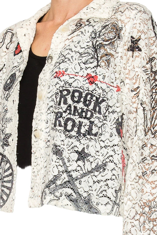 Rock And Roll Cropped Sequin Embellished Button-Up Jacket - Ships Late September