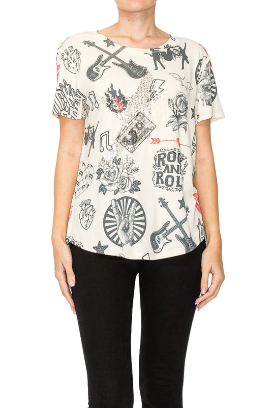 Rock And Roll Lace & Sequin Star Embellished Ultra Soft T Shirt - Ships Late September