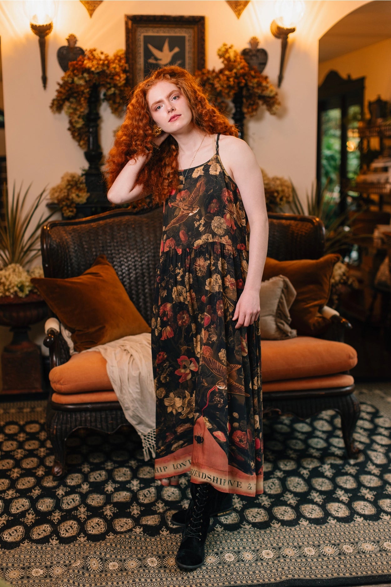 Heart of Gold Bohéme Long Maxi Slip Dress w/ Sacred Heart Pre-Order Ships In September