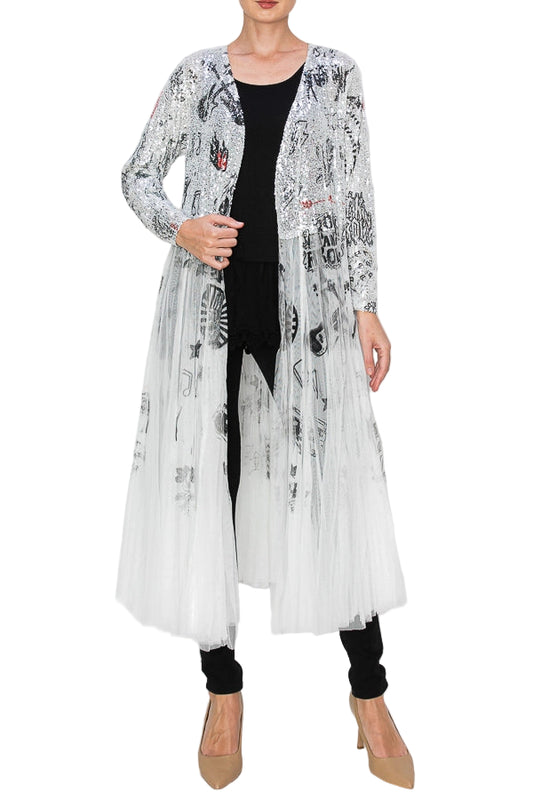 Rock And Roll Glam Sequin Longline Duster with Tulle Skirt - Ships Late September