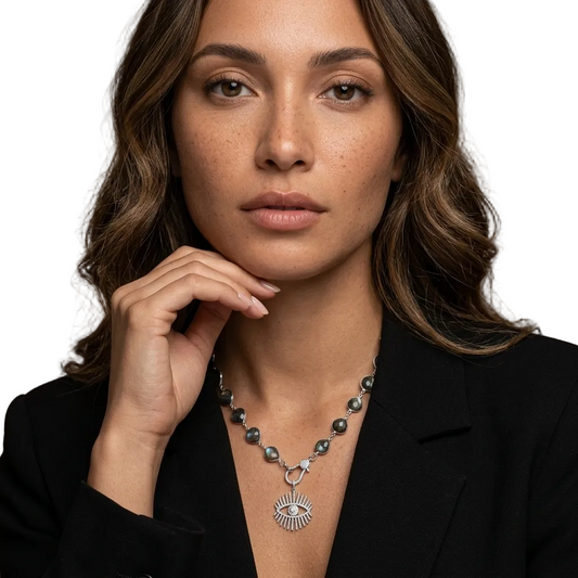 Flashy Blue Labradorite & CZ Eye Necklace
