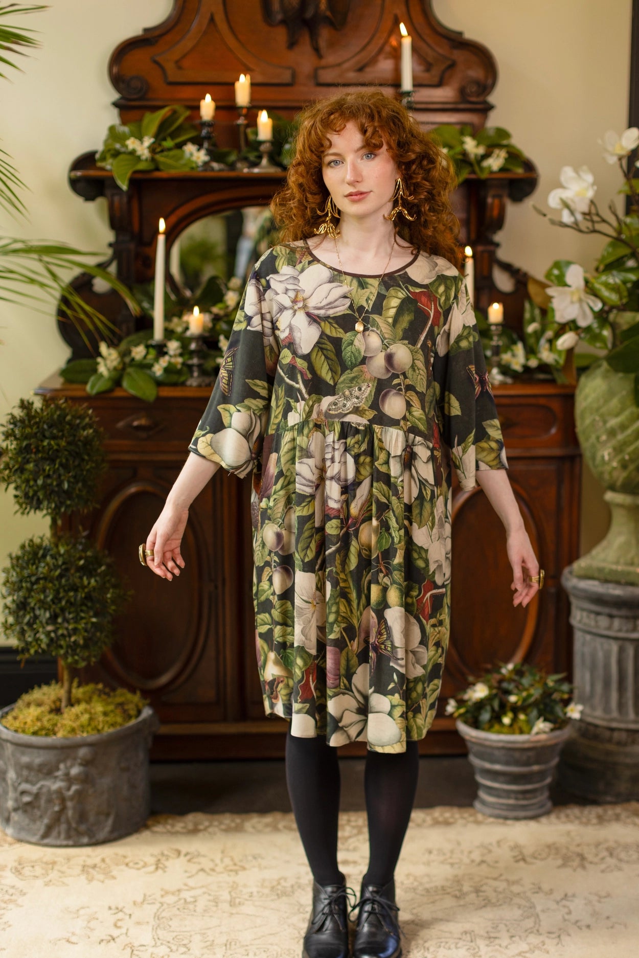 Fleur De Lune Artist Dress Tunic w/ Pockets, Florals & Bees Pre-Order - Ships In September