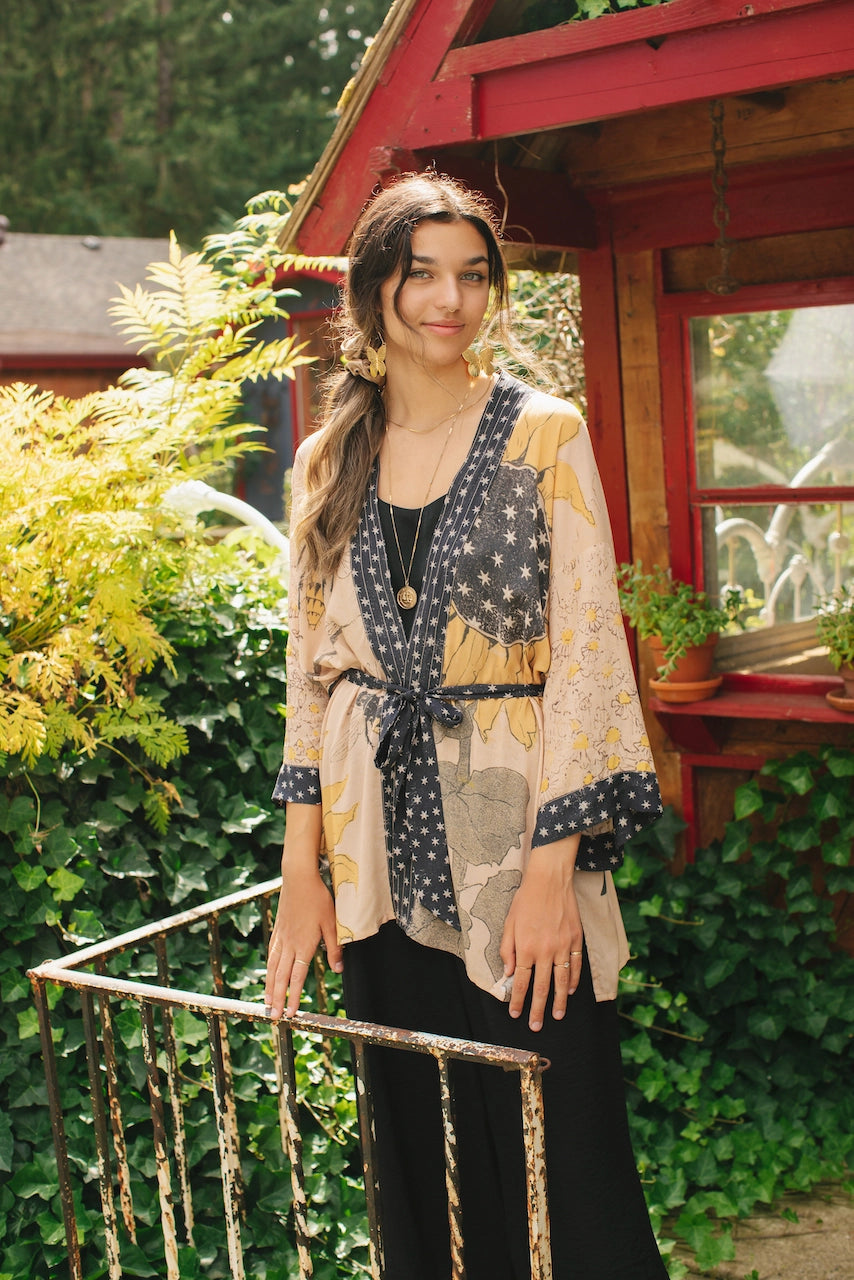 Market Of Stars Milk & Honey Bamboo Bohemian Kimono Cardigan with Belt